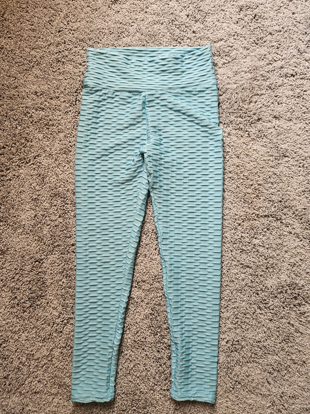 Tik Tok High-Waist Textured Leggings W Scrunched Bottom - Teal